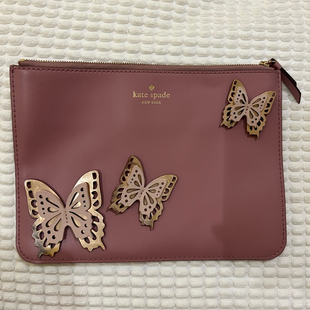 Kate Spade Mauve Clutch with Gold Butterfly Details